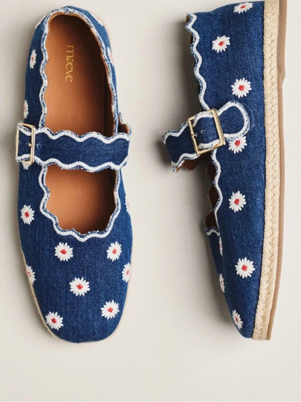 Maeve Denim Blue Daisy Espadrille Mary Janes